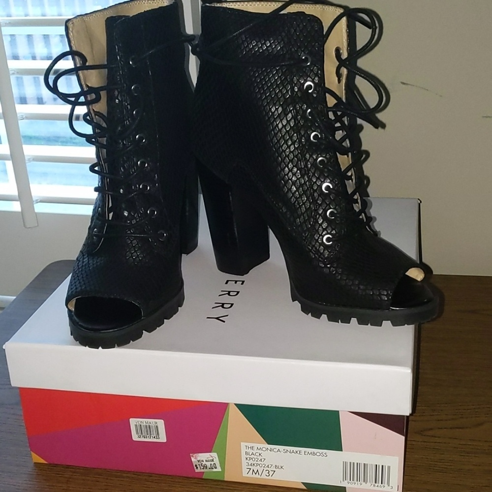 Katy Perry Monica Black Peep-Toe Booties